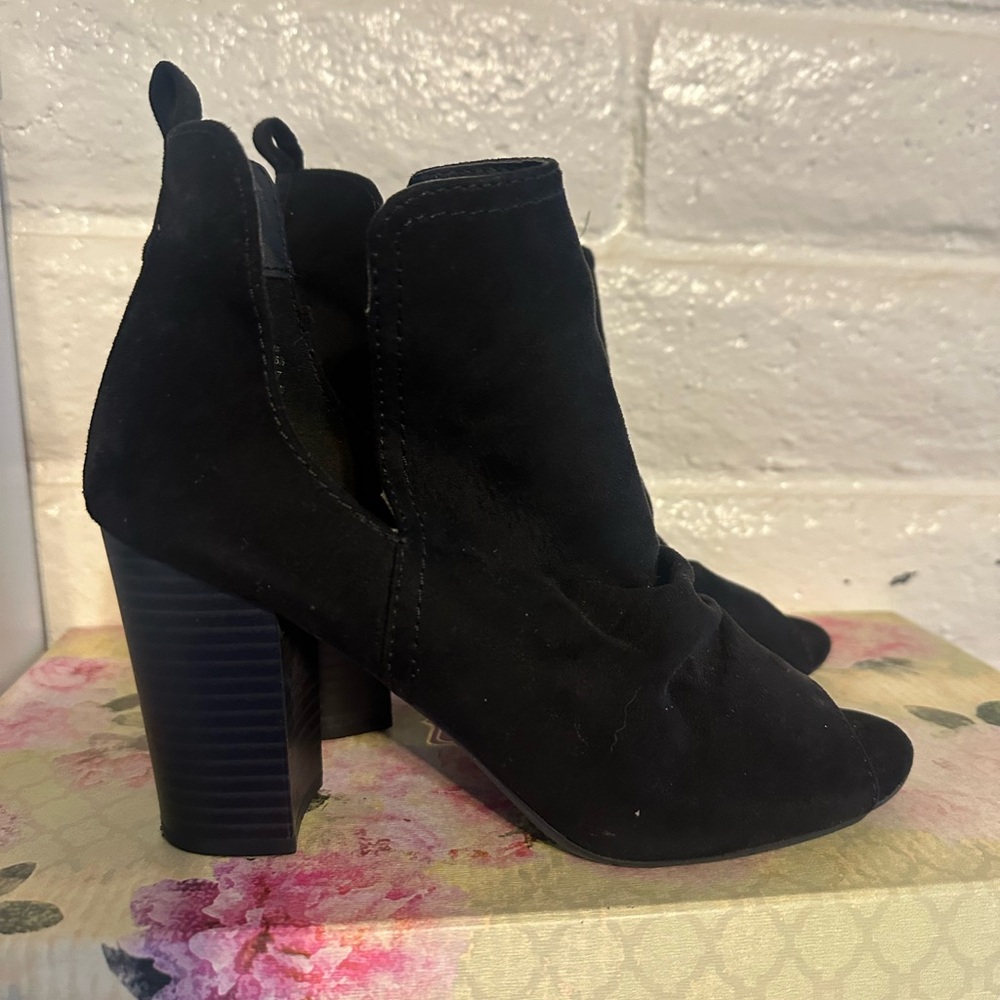 Brash Black Suede Heeled Boots